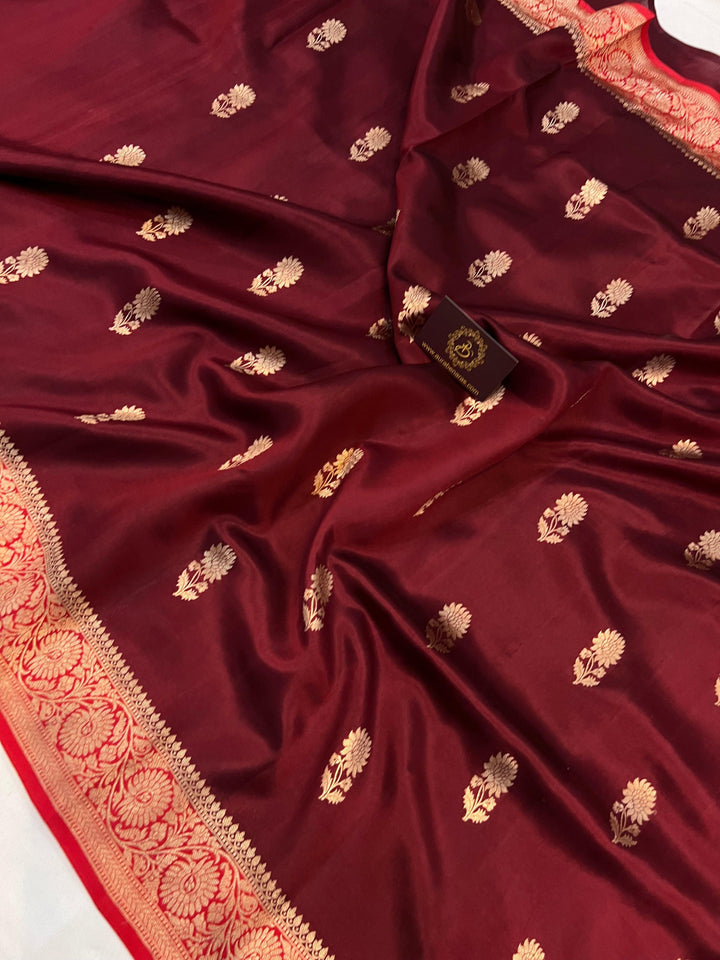 Maroon Pure Banarasi Handloom Silk Saree - Aura Benaras