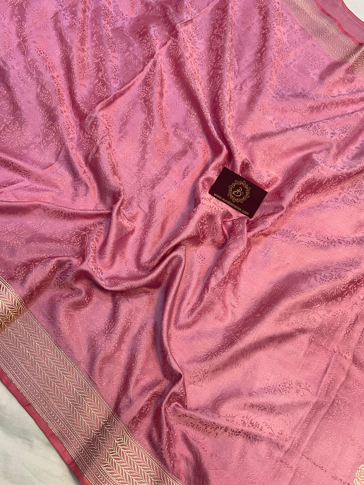Onion Pink Pure Banarasi Handloom Katan Satin Silk Saree