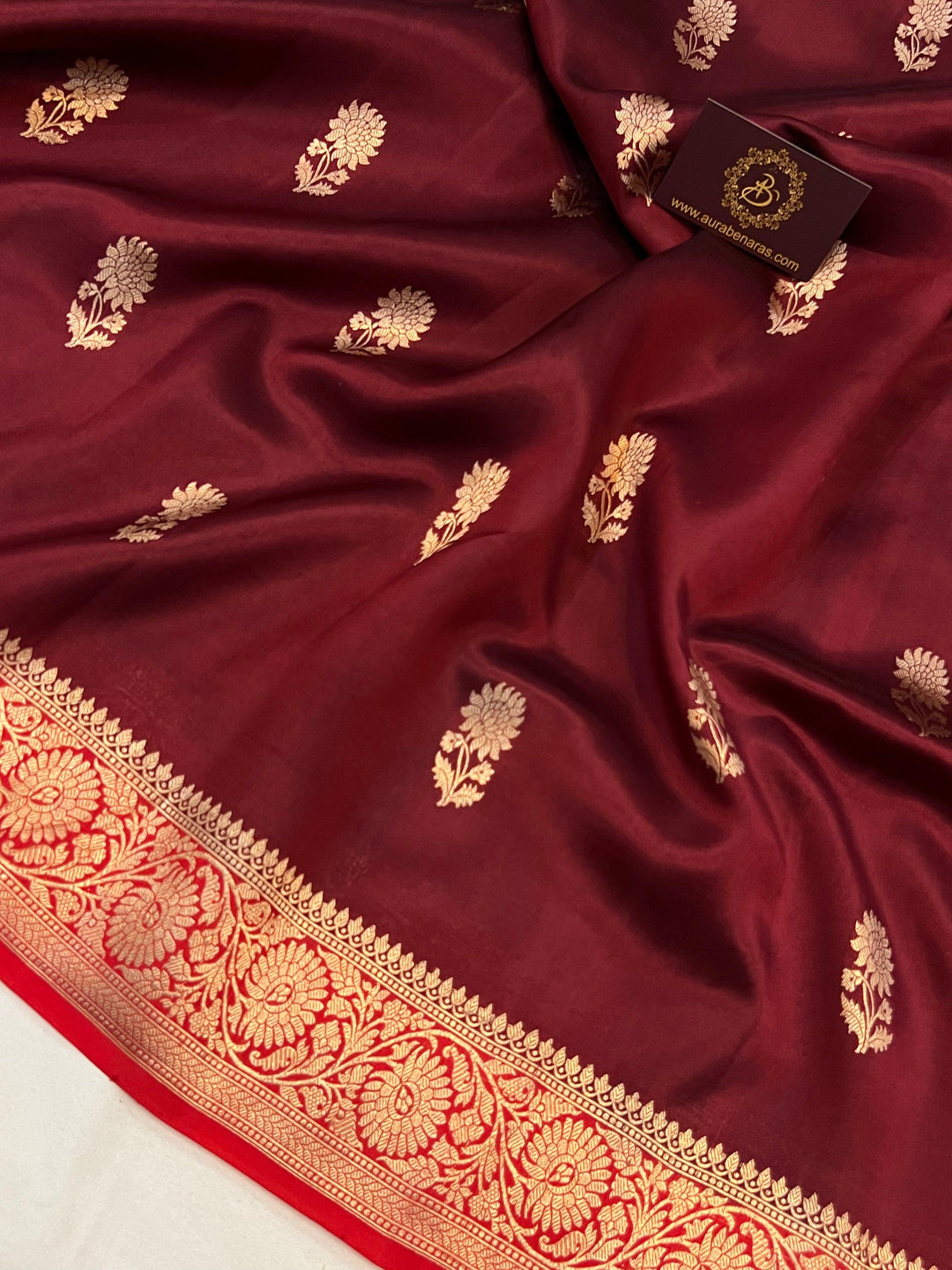Maroon Pure Banarasi Handloom Silk Saree - Aura Benaras