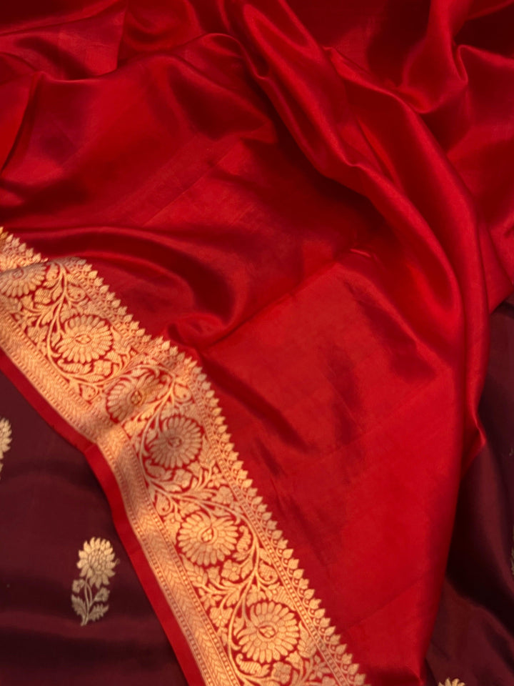 Maroon Pure Banarasi Handloom Silk Saree - Aura Benaras
