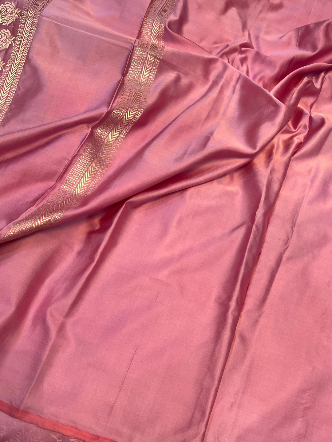 Onion Pink Pure Banarasi Handloom Katan Satin Silk Saree