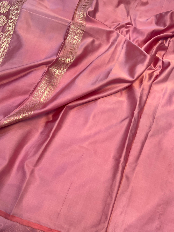 Onion Pink Pure Banarasi Handloom Katan Satin Silk Saree