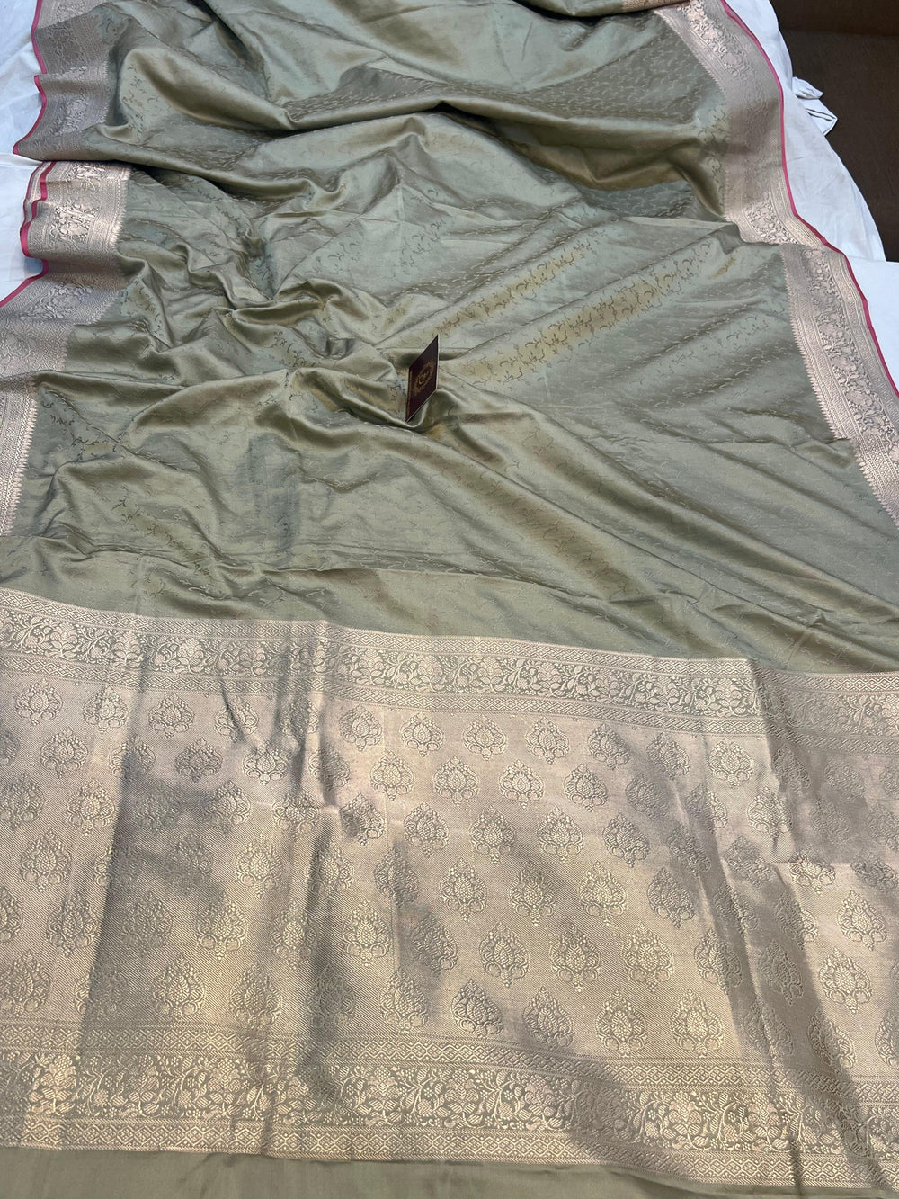 Grey Pure Banarasi Handloom Katan Satin Silk Saree - Aura Benaras