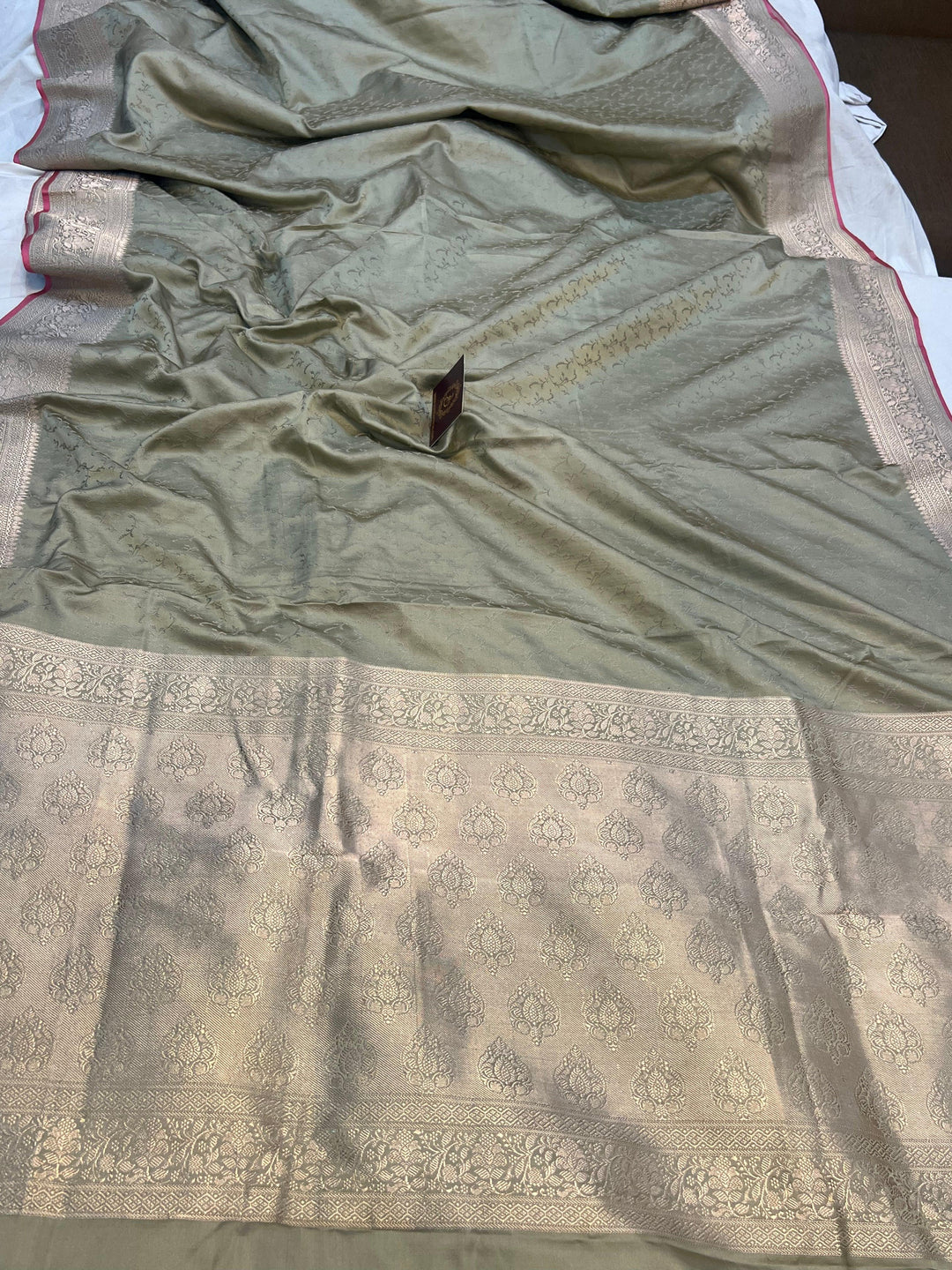 Grey Pure Banarasi Handloom Katan Satin Silk Saree - Aura Benaras