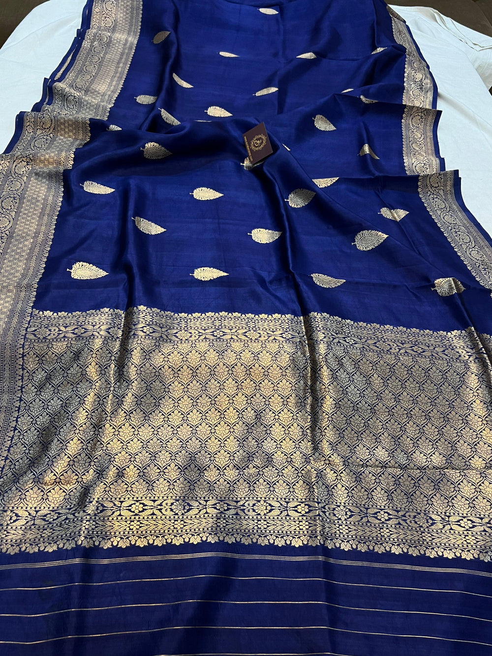 Navy Blue Pure Banarasi Handloom Silk Saree - Aura Benaras