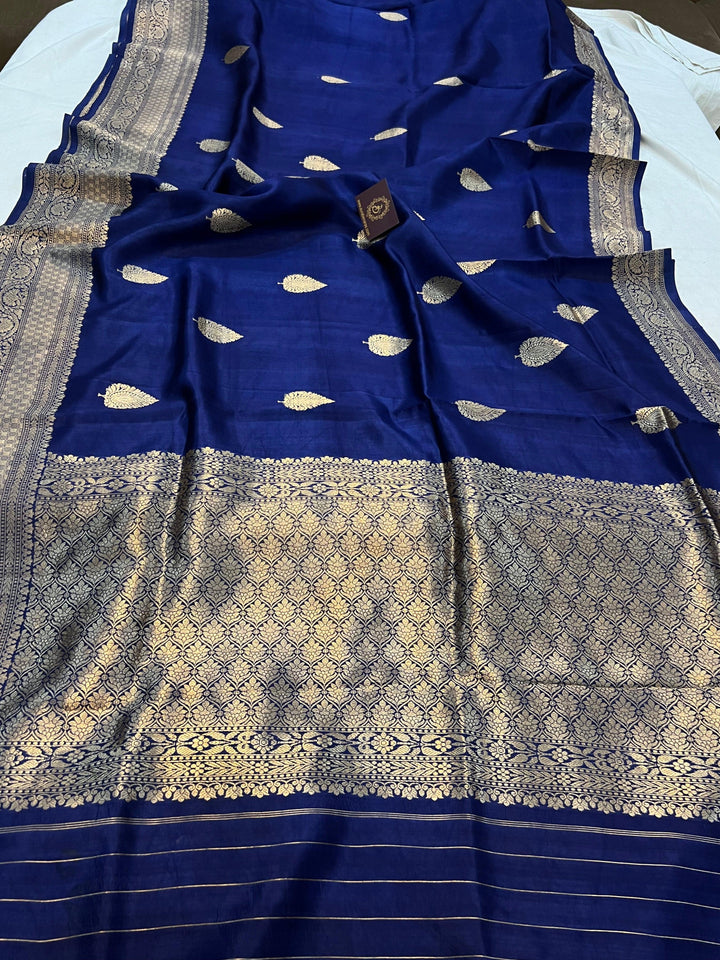 Navy Blue Pure Banarasi Handloom Silk Saree - Aura Benaras