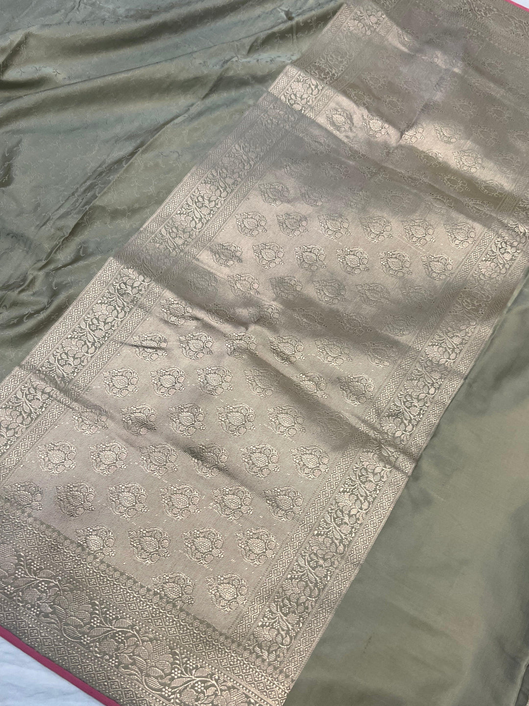 Grey Pure Banarasi Handloom Katan Satin Silk Saree - Aura Benaras