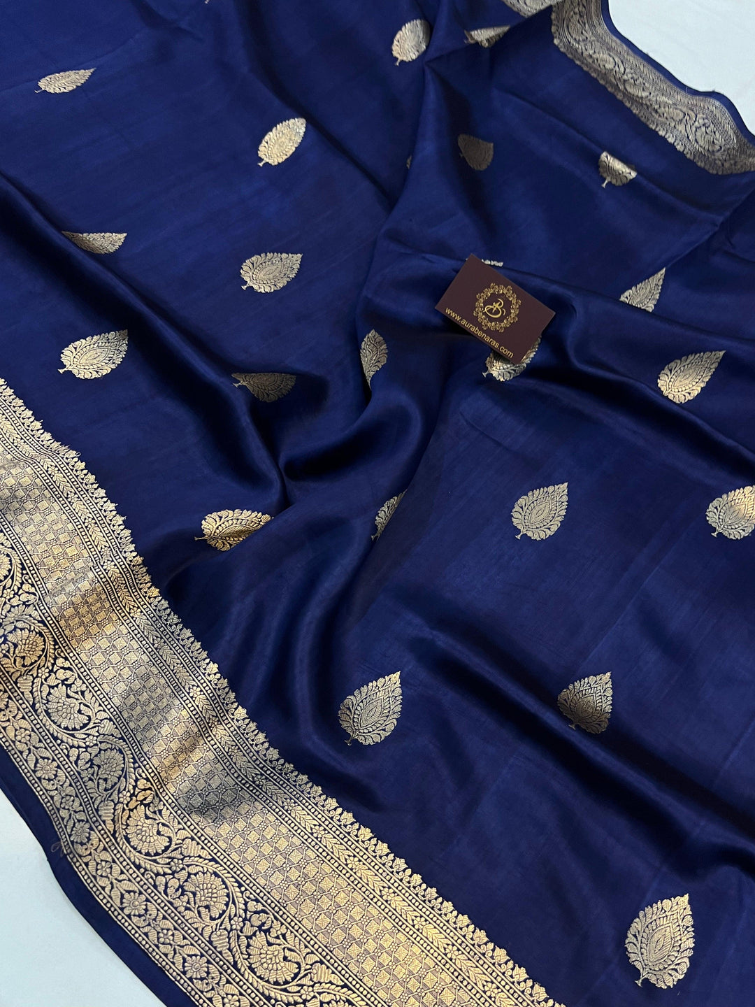 Navy Blue Pure Banarasi Handloom Silk Saree - Aura Benaras