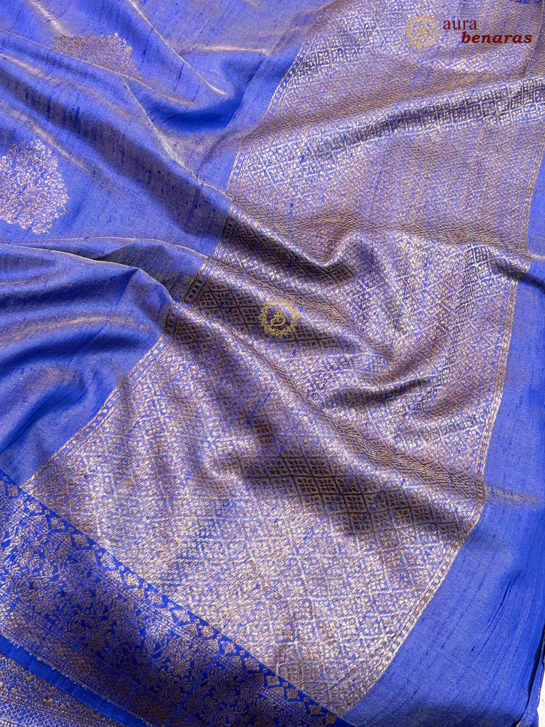 Royal Blue Raw Silk Banarasi Saree – Kadhwa Floral Design