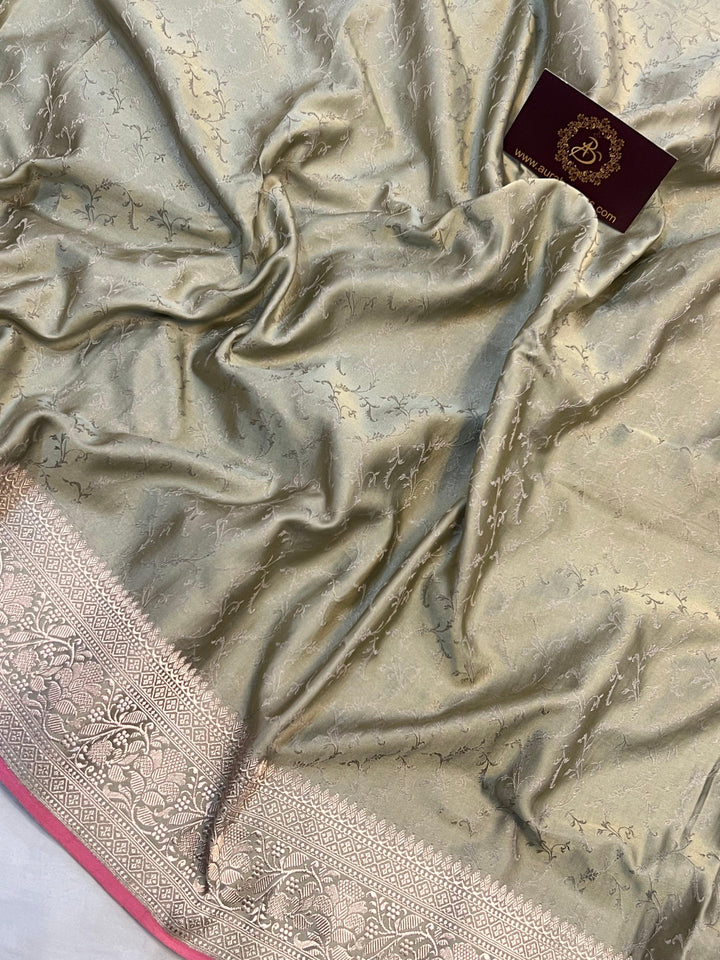 Grey Pure Banarasi Handloom Katan Satin Silk Saree - Aura Benaras