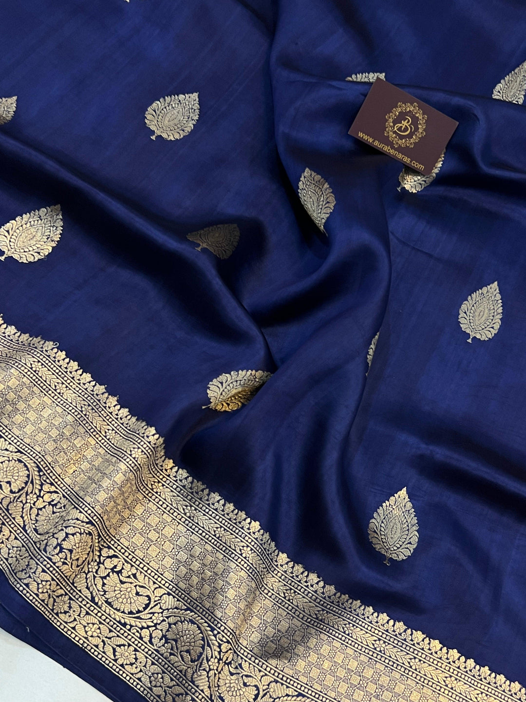 Navy Blue Pure Banarasi Handloom Silk Saree - Aura Benaras