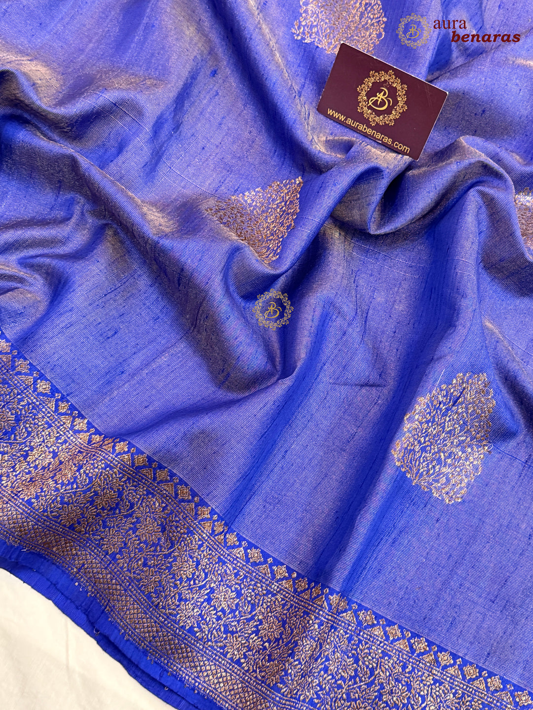 Royal Blue Raw Silk Banarasi Saree – Kadhwa Floral Design