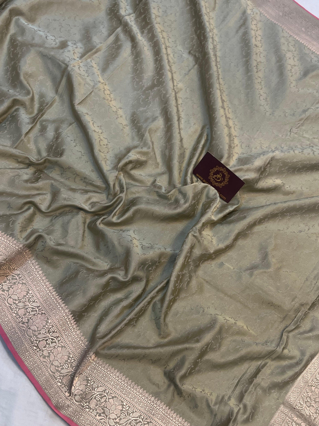 Grey Pure Banarasi Handloom Katan Satin Silk Saree - Aura Benaras