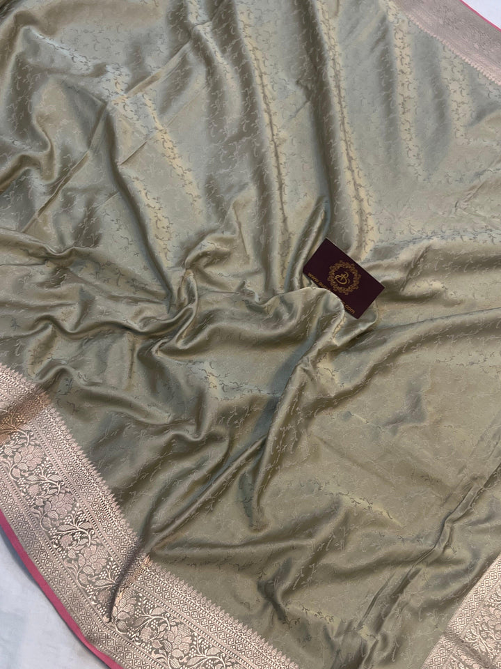 Grey Pure Banarasi Handloom Katan Satin Silk Saree - Aura Benaras