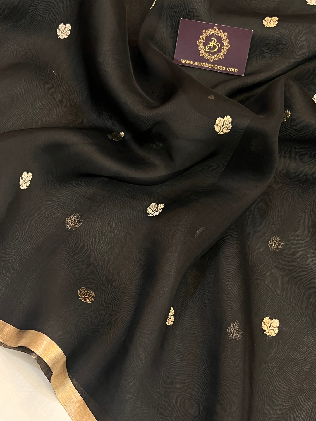 Black Pure Kora silk Handloom Banarasi Saree