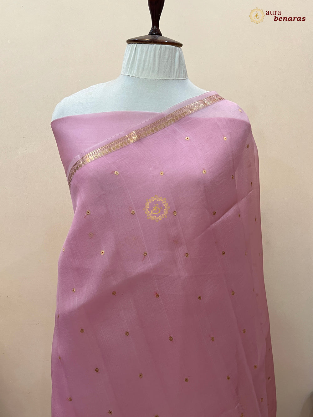 Peach Kora Silk Banarasi Saree with Zari Butis 