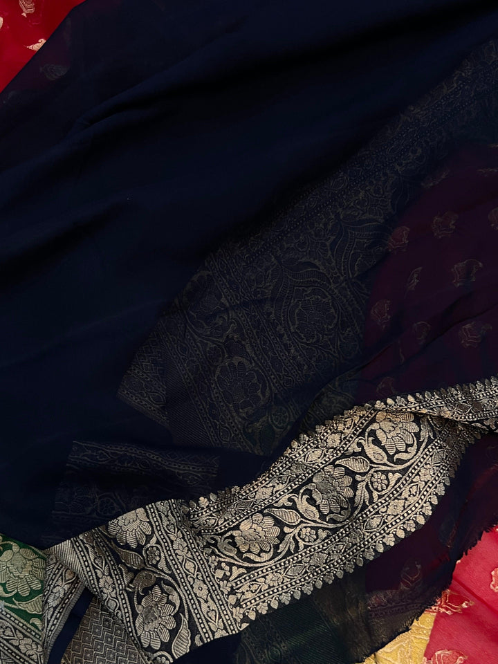 Red Banarasi Pure Khaddi Georgette Saree - Aura Benaras