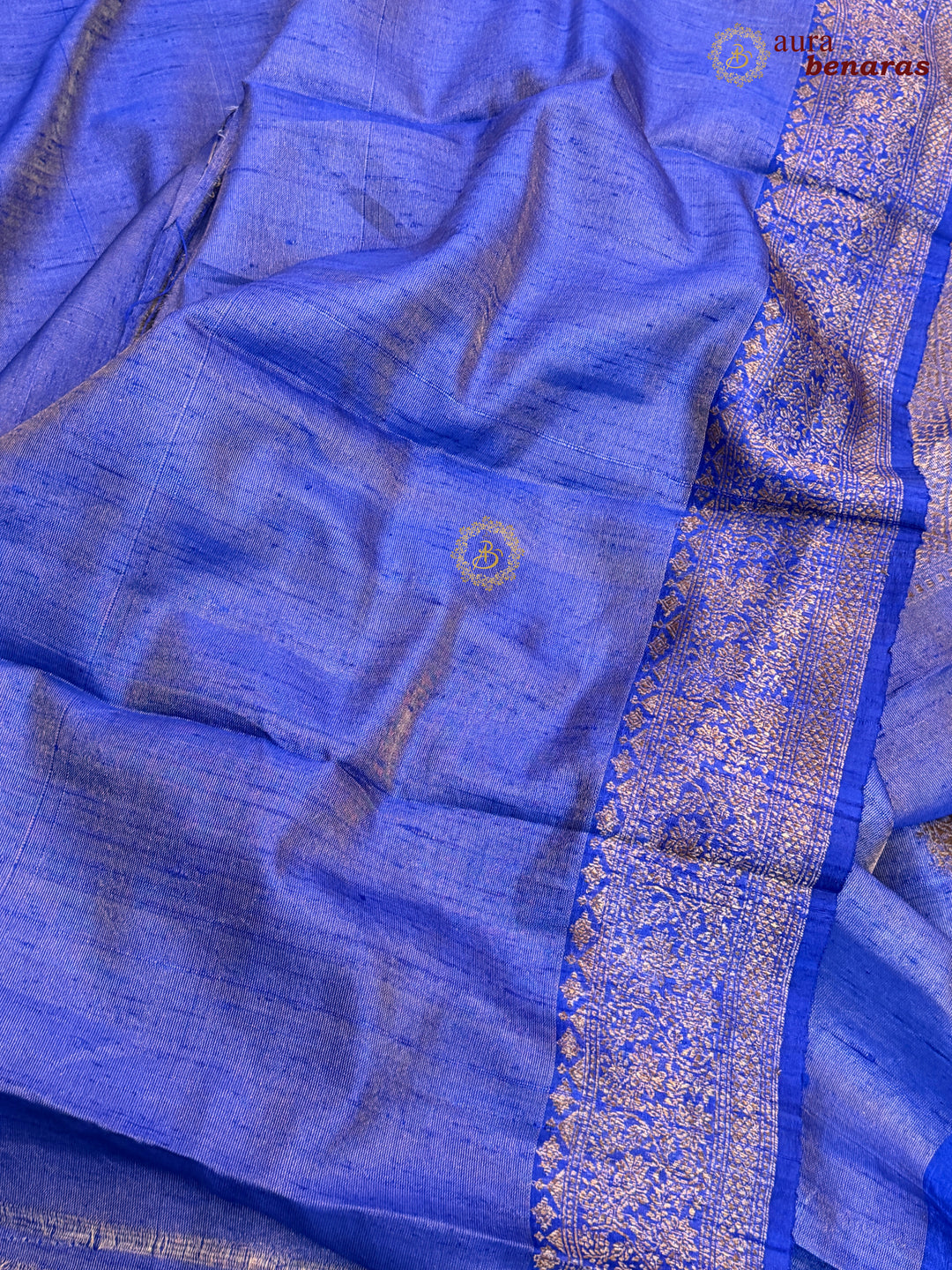 Royal Blue Raw Silk Banarasi Saree – Kadhwa Floral Design