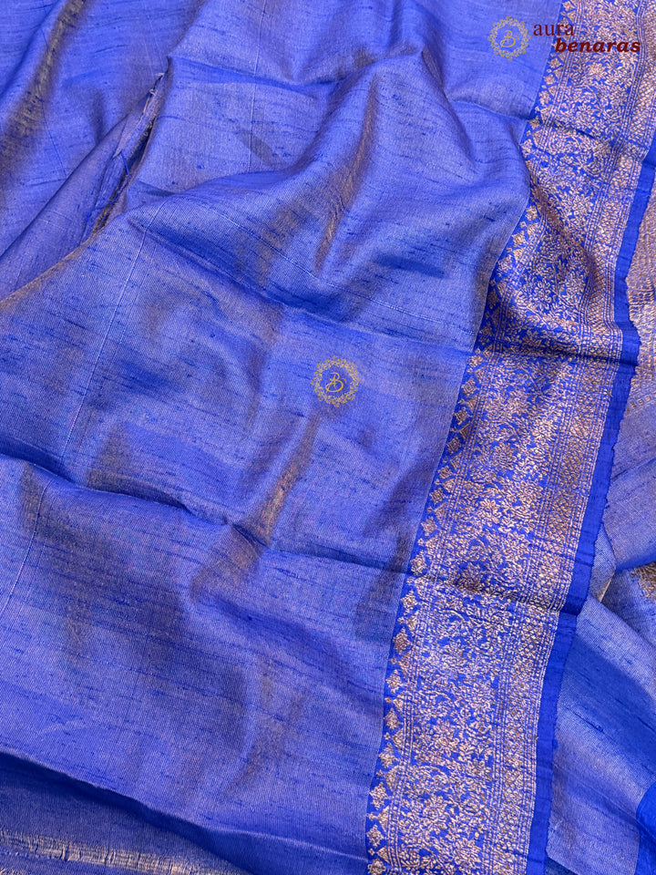 Royal Blue Raw Silk Banarasi Saree – Kadhwa Floral Design