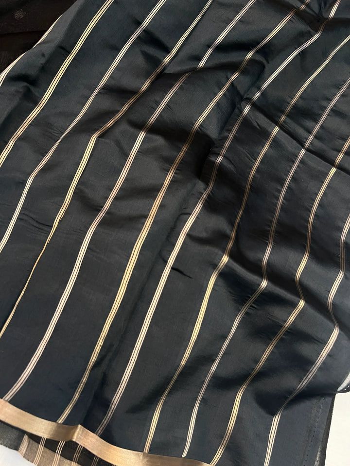Black Pure Kora silk Handloom Banarasi Saree