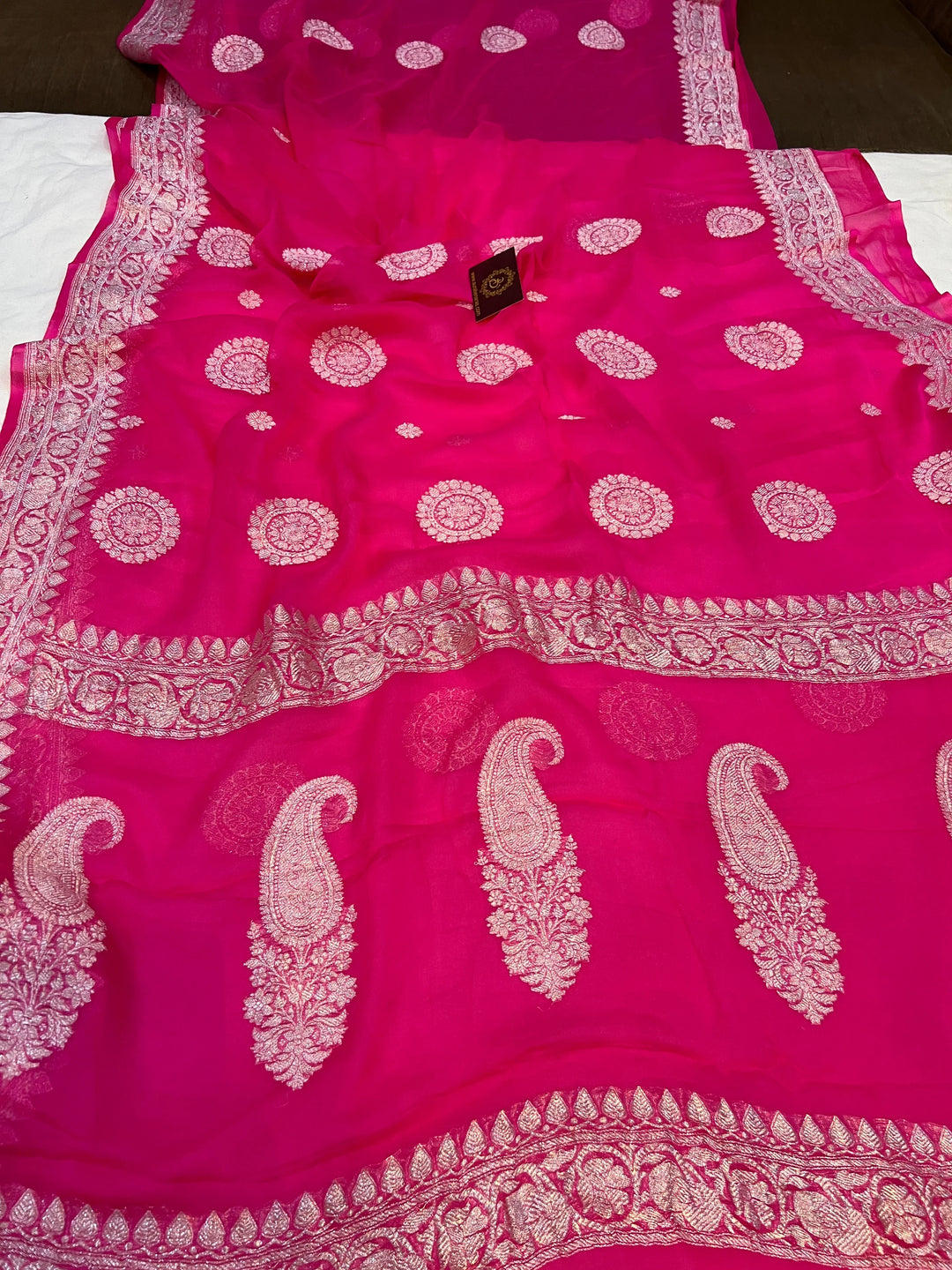 Pink Khaddi Chiffon Banarasi Handloom Saree