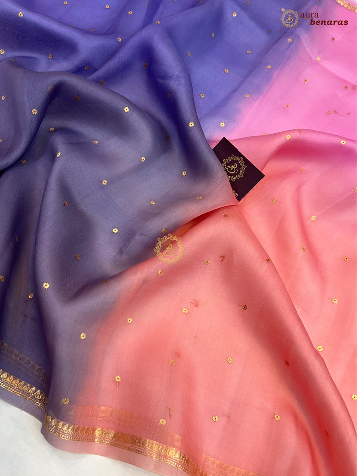 Multi shaded Kora Silk Banarasi Saree with Zari Butis 