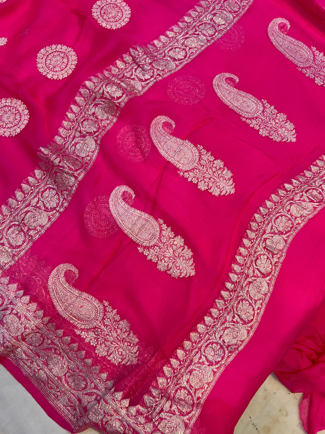 Pink Khaddi Chiffon Banarasi Handloom Saree