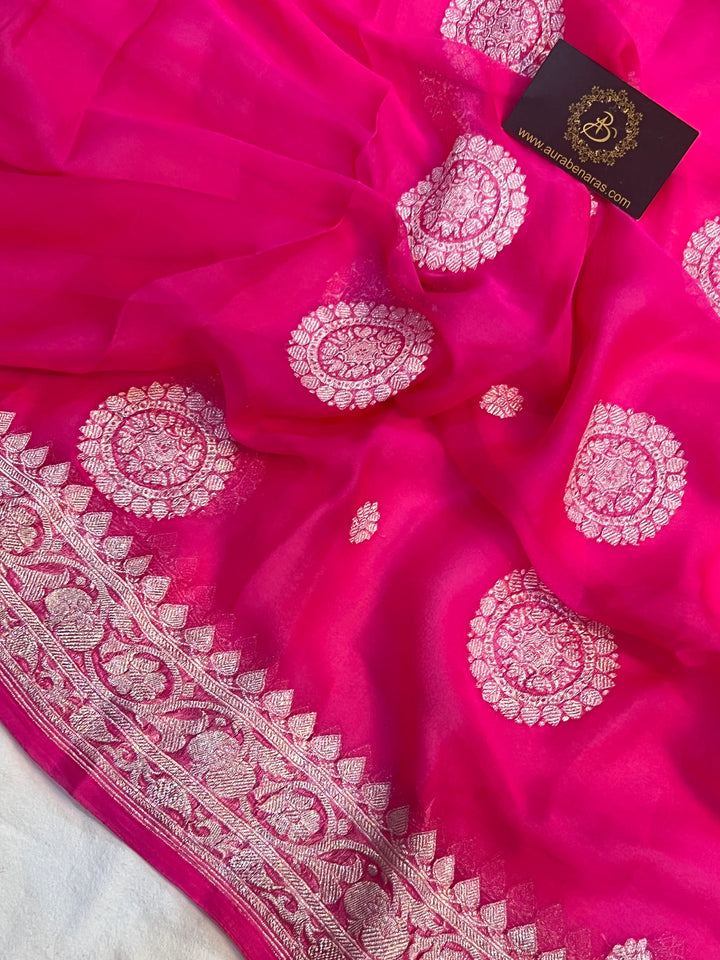 Pink Khaddi Chiffon Banarasi Handloom Saree