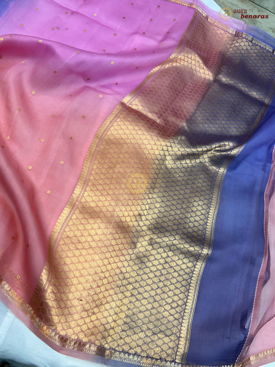 Multi shaded Kora Silk Banarasi Saree with Zari Butis 