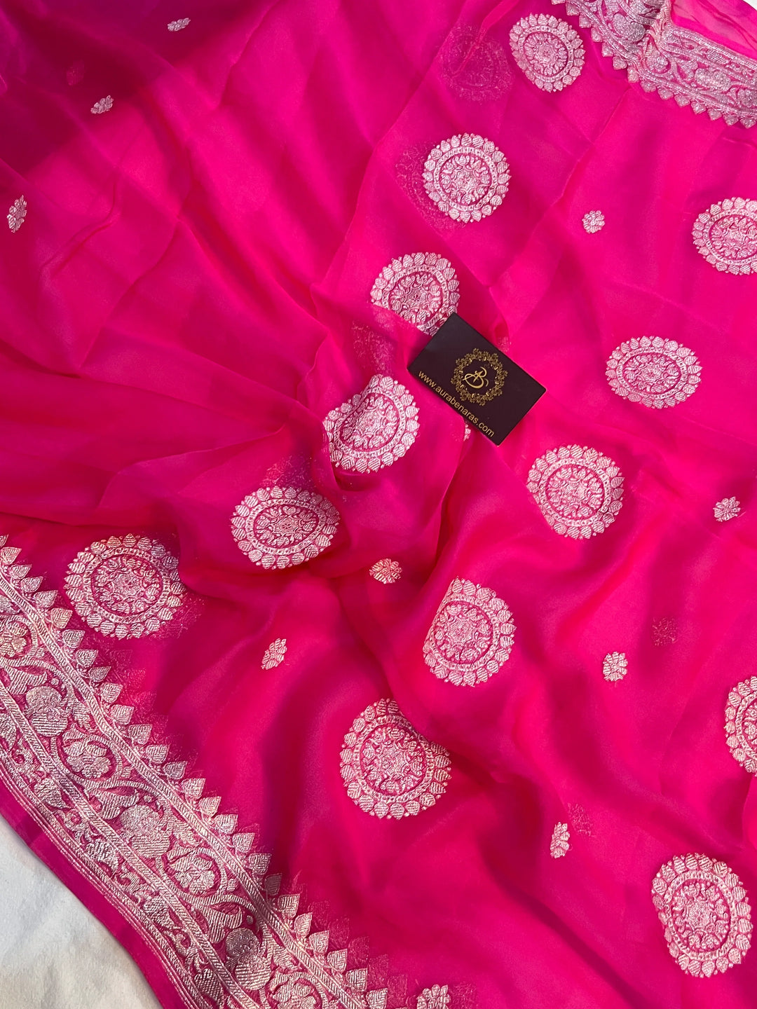 Pink Khaddi Chiffon Banarasi Handloom Saree