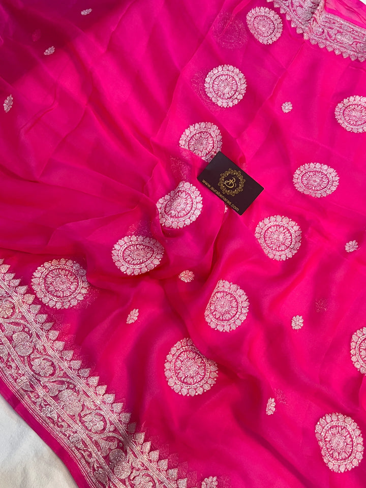 Pink Khaddi Chiffon Banarasi Handloom Saree