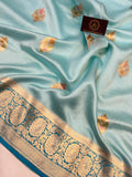 Pastel Blue Banarasi Handloom Kora Silk Saree - Aura Benaras