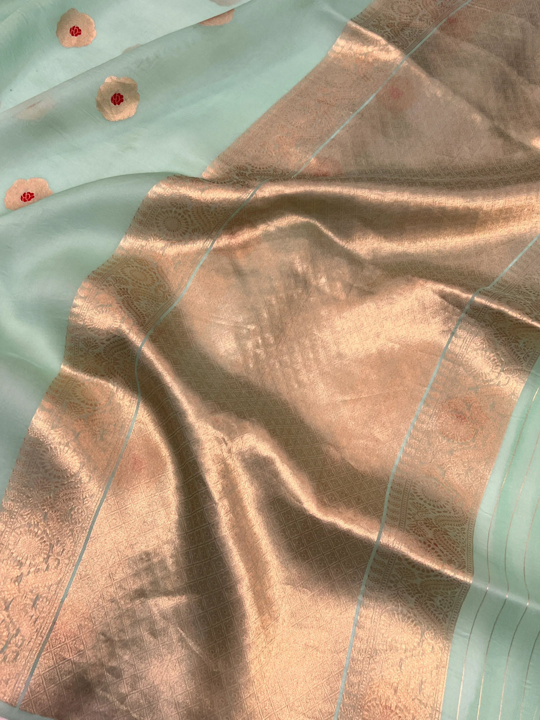 Pastel Green Pure Kora Silk Handloom Banarasi Saree