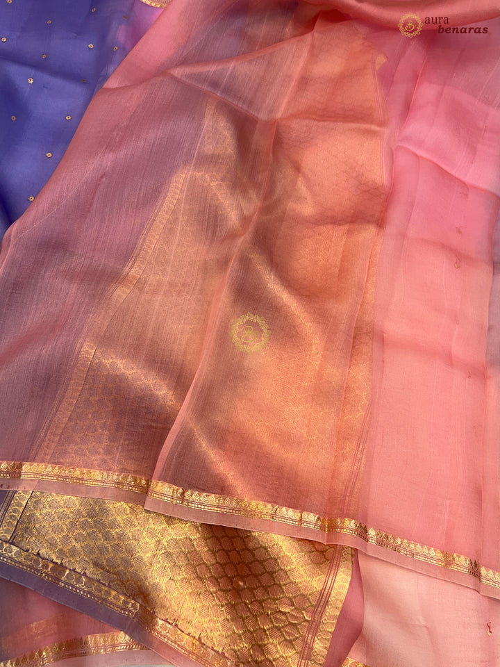 Multi shaded Kora Silk Banarasi Saree with Zari Butis 