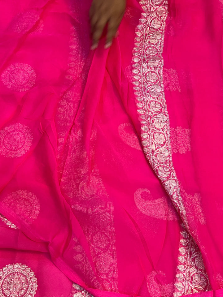 Pink Khaddi Chiffon Banarasi Handloom Saree