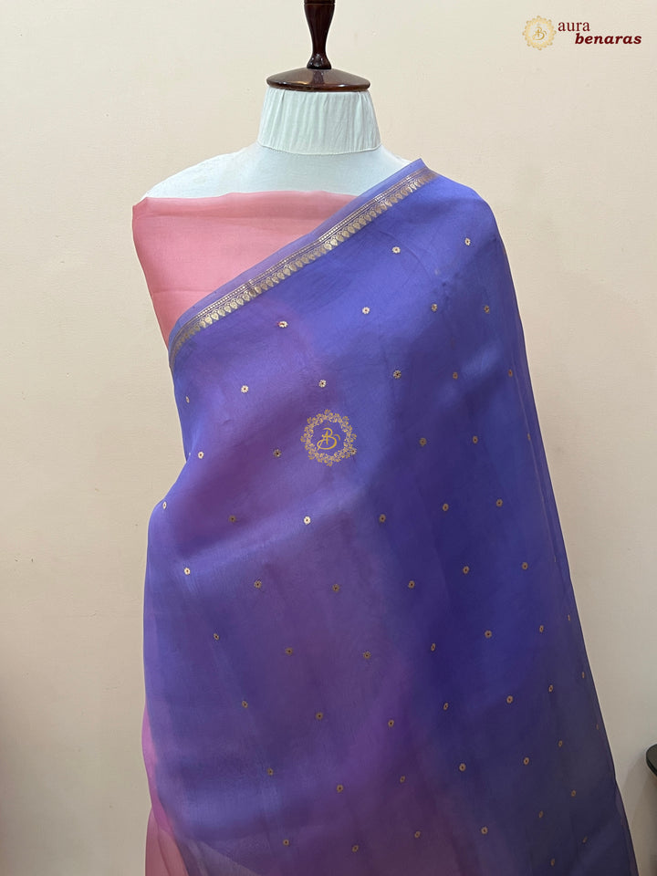 Multi shaded Kora Silk Banarasi Saree with Zari Butis 