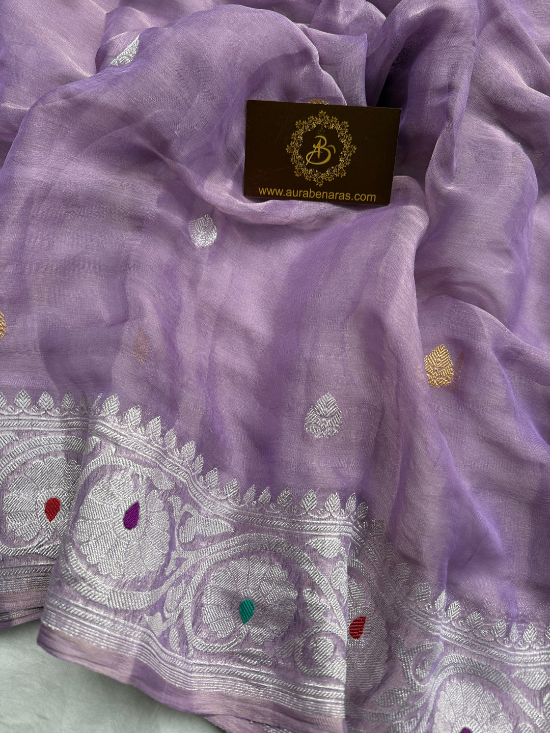 Lavender Chiffon Tissue Silk Banarasi Saree with Sona Rupa
