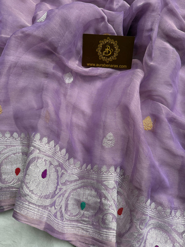 Lavender Chiffon Tissue Silk Banarasi Saree with Sona Rupa