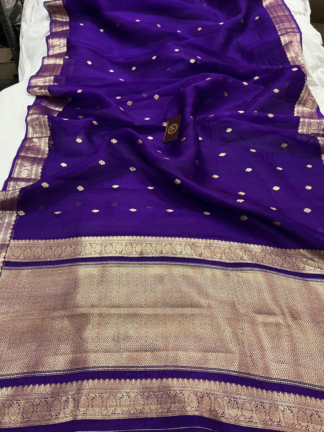 Purple Banarasi Handloom Kora Silk Saree - Aura Benaras