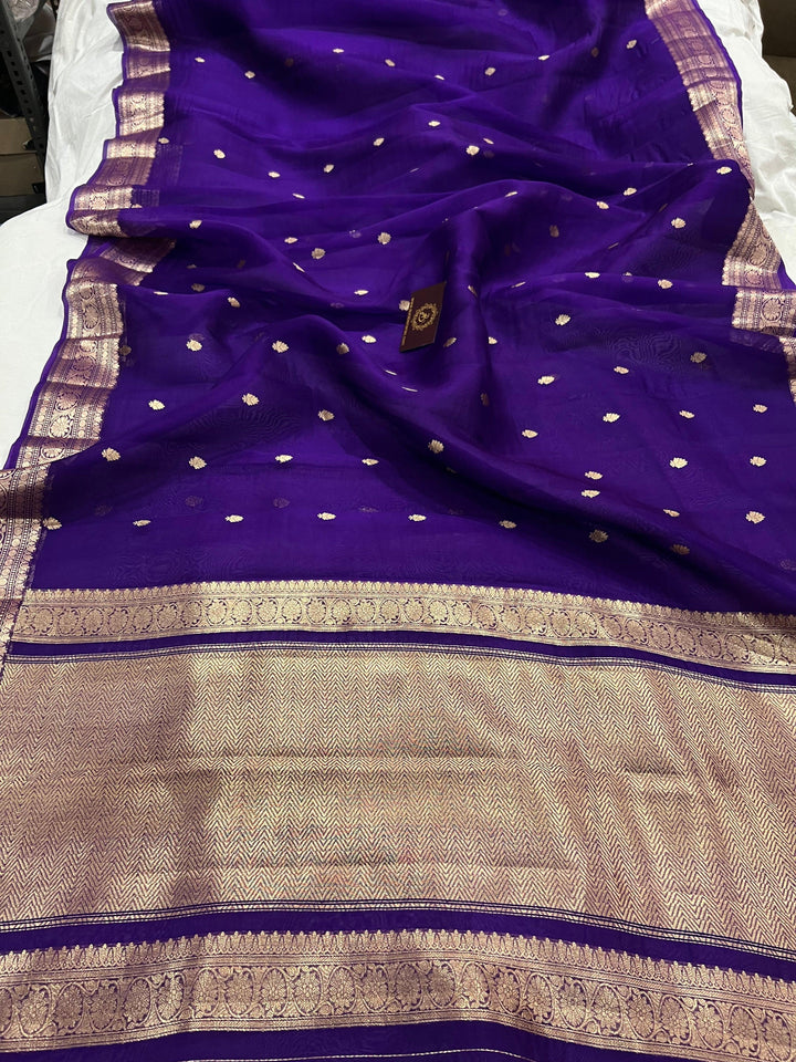 Purple Banarasi Handloom Kora Silk Saree - Aura Benaras