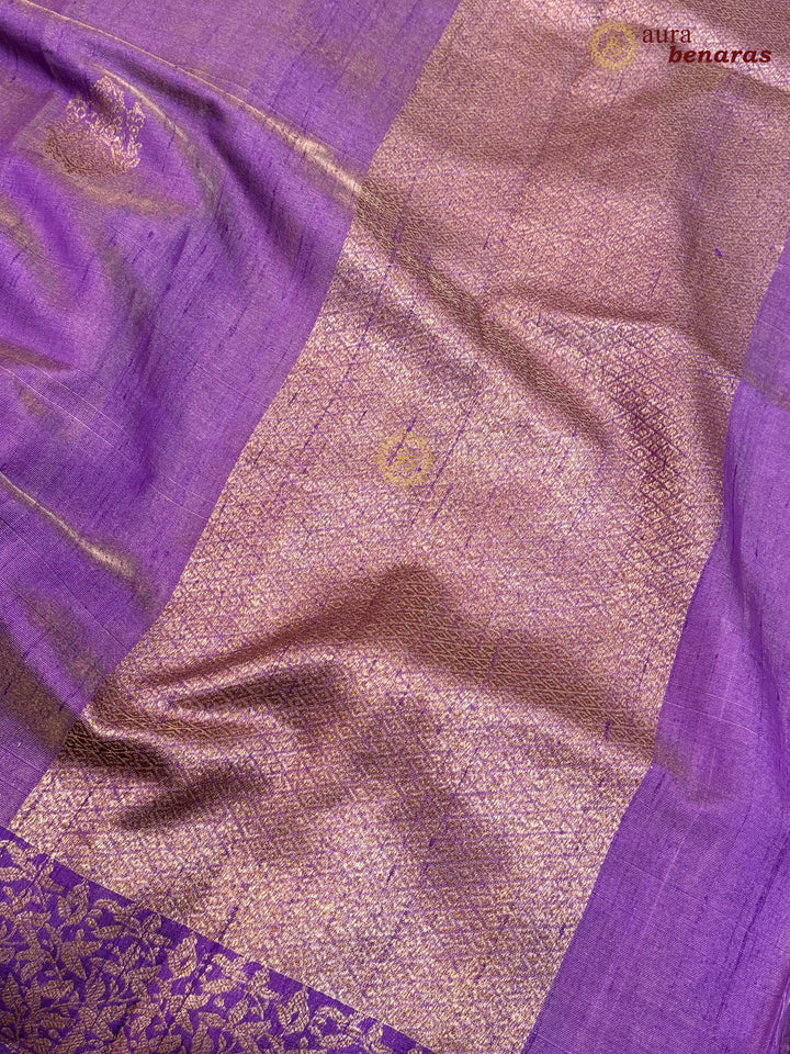Lavender  Raw Silk Banarasi Saree – Kadhwa Floral Design