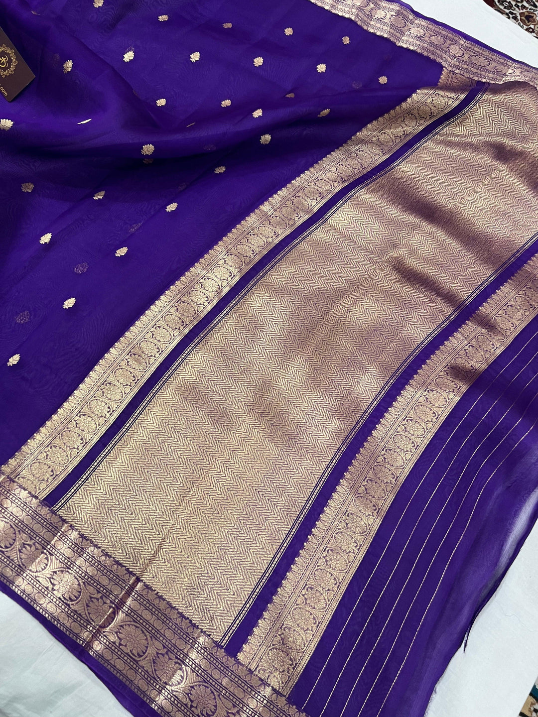 Purple Banarasi Handloom Kora Silk Saree - Aura Benaras