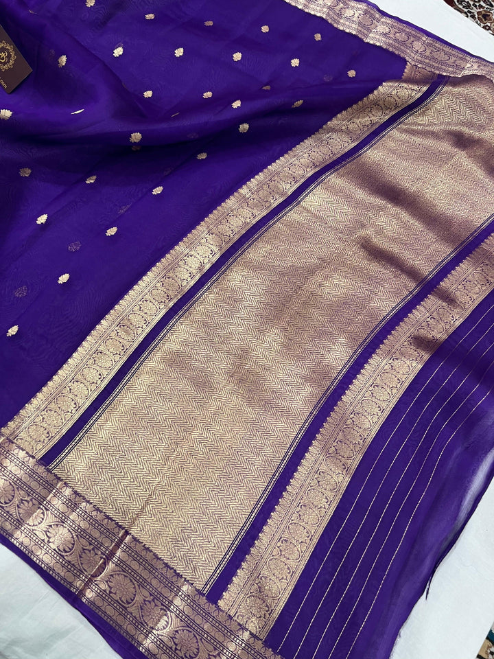 Purple Banarasi Handloom Kora Silk Saree - Aura Benaras