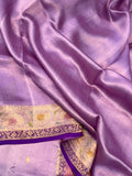 Lavender Banarasi Handloom Kora Silk Saree - Aura Benaras