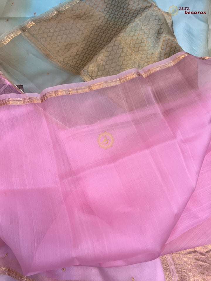 Multi shaded Kora Silk Banarasi Saree with Zari Butis 