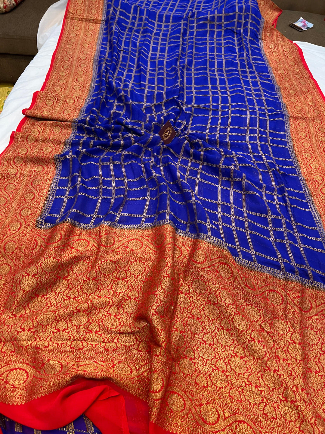 Royal Blue Pure Banarasi Khaddi Georgette Saree - Aura Benaras