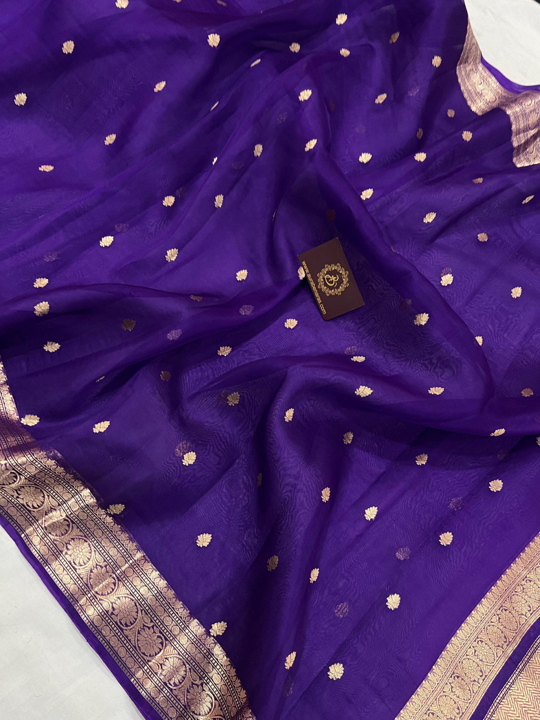 Purple Banarasi Handloom Kora Silk Saree - Aura Benaras