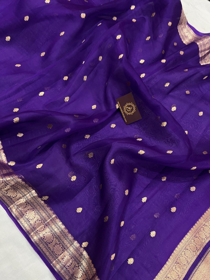 Purple Banarasi Handloom Kora Silk Saree - Aura Benaras