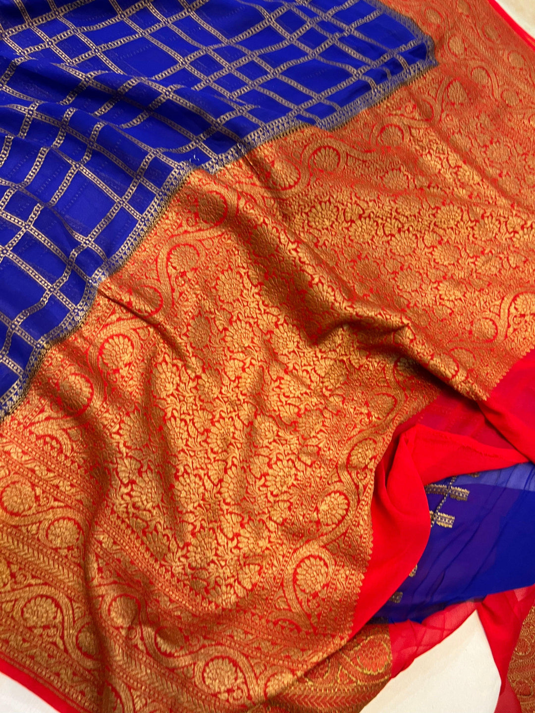 Royal Blue Pure Banarasi Khaddi Georgette Saree - Aura Benaras