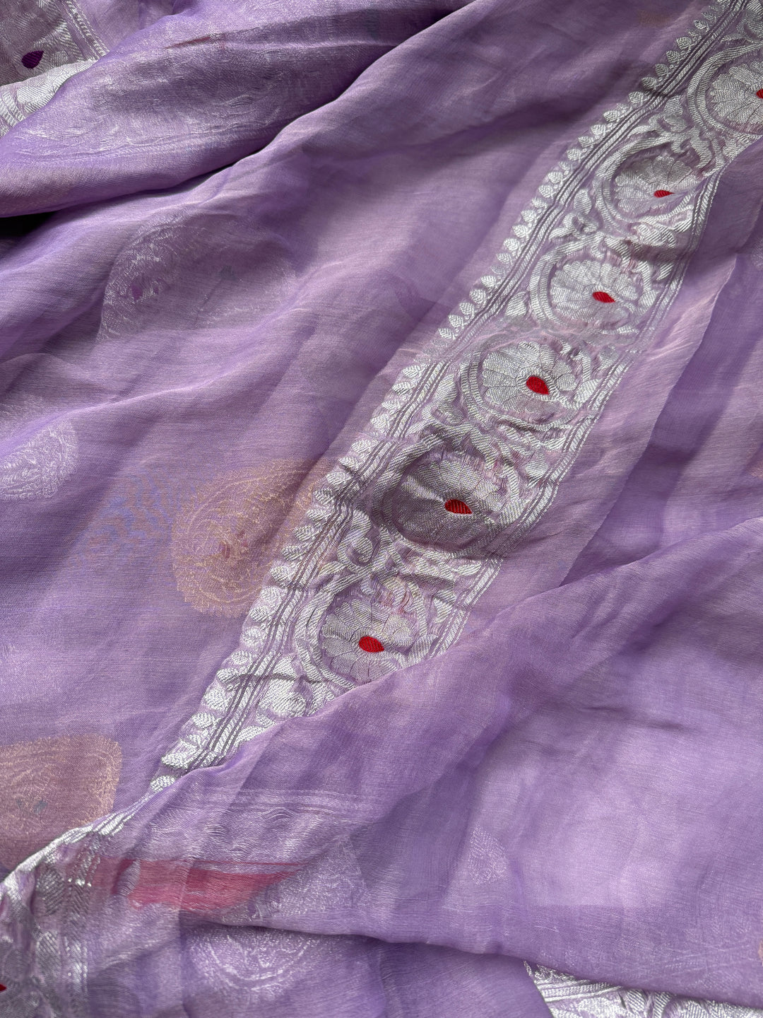 Lavender Chiffon Tissue Silk Banarasi Saree with Sona Rupa